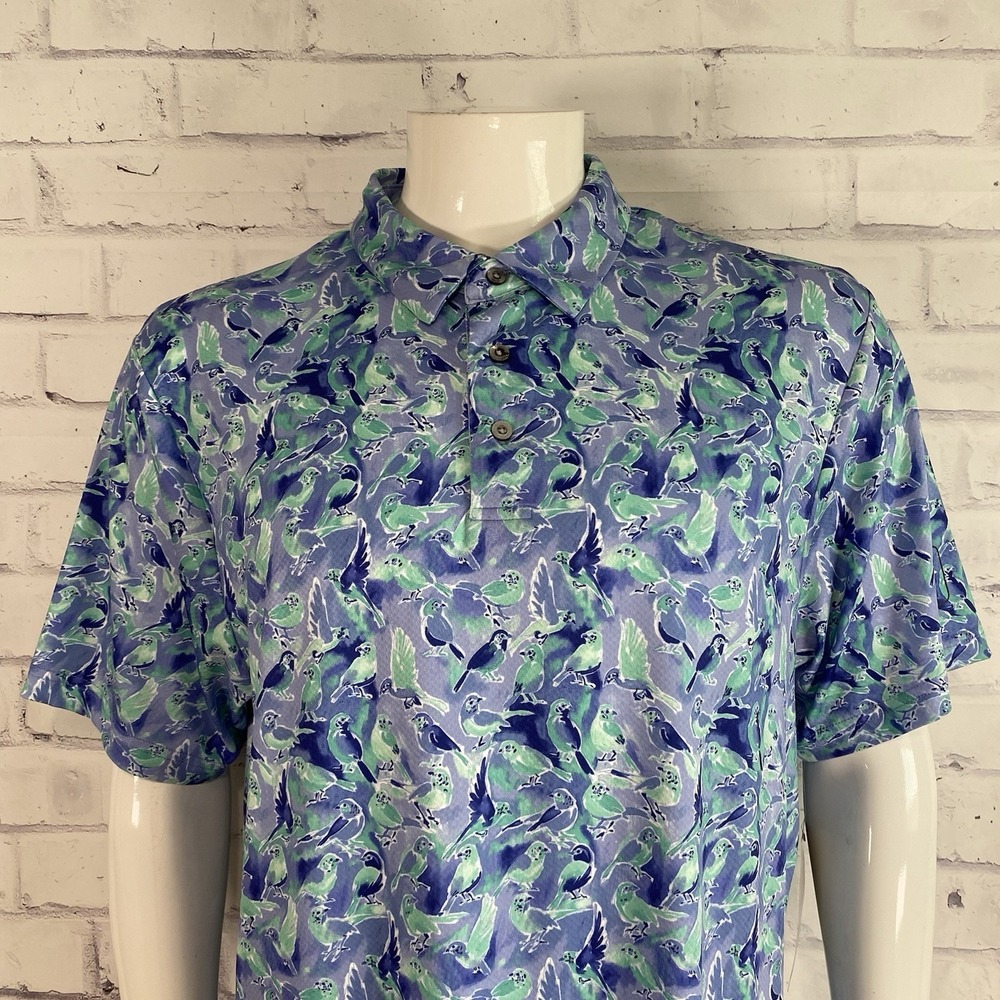 PGA Tour Shirt Men's Large Polo ProSeries UPF 40 Birds Blue‎ Golf NWT